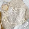Retro bebê menina romper primavera manga comprida vintage macacão coreano flor padrão onesie roupas 210619