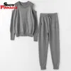 Fashion Women track suits sets Autumn winter soft pullovers and long pants knitted 2PCS sweater 210524