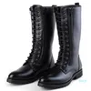 Мужчины Black Martin Boot мода зашнуровать ковбойские ботинки мотоцикла человека колено высокий ботинок двойной zip тенденция досуга обувь мужская ботас