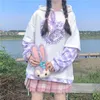 Japonais Kawaii Soft Girl Sweety Chemises Patchwork Épissage Pull à manches longues Dessin animé imprimé Sweat-shirts à capuche en vrac 210803