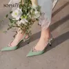 SOPHITINA Sweet Style Leather Women Heels Pumps Shoes Basic Thin String Bead Wedding White Pearl Summer Pointed Toe Pumps FO135 210513