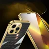 Glossy Aluminum Alloy Bumper Case For iPhone 14 Pro Max 14 13 12 11 Genuine Carbon Fiber Back Sticker Camera Lens Protector Cover