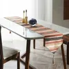 Topfinel corredores de mesa colorido listras com tassels Chenille tela de lona toalha de mesa para decoração de casa ao ar livre. 210628.