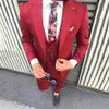 Classic Style One Button Red Groom Tuxedos Peak Lapel Wedding / Prom / Dinner Groomsmen Mężczyźni Garnitury Blazer (Kurtka + Spodnie + Kamizelka + Krawat) W1477