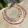 Chaînes 4pcs Boho rose poterie douce argile perlée collier ras du cou pour femmes multicouche coloré perles perles chaîne plage cadeaux bijoux