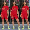 Sommar Kvinnor Designer 2 Piece Sets Brev Kläder Casual TrackSuits Kortärmad T-shirt Biker Passar Sportkläder Plus Storlek