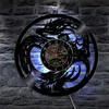 Väggklockor Dragon Art Clock Batteridriven Modern Design Record med LED-lampa Hem Vardagsrum Dekoration