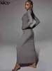 Kliou Solid Elegant Maxi Jurk Dames Sexy Cleaving Vierkante Kraag Lange Mouw Body-Shaping Herfst Rok Streetwear Female Vestido Y1204
