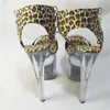 İnç seksi leopar baskı yüksek topuklu platform kristal ayakkabılar 20cm bayan egzotik dansçı gözetleme elbise