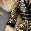 LoveFlowerLife Spring Fashion Streetwear Abito lungo Retro ricamo floreale Donna Coreano Elegante abito da sera a trapezio 210521
