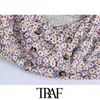 Women Sweet Fashion With Buttons Floral Print Cropped Blouses Vintage Back Elastic Straps Female Shits Chic Tops 210507