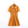 Style Preppy filles mignonnes col claudine bouton Mini robe doux été femme solide sergé décontracté Vestidos 210531