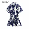 Vrouwen Vintage Korte Mouw Bloem Print Shirt Jurk Kantoor Dame Turn Down Collar Boog Gebonden Sashes Vestido Chic Jurken DS4135 210603