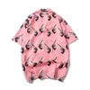 男性ハワイホリデイフルプリントターンダウンカラー半袖ピンクシャツファッション原宿ヒップホップ夏のシャツ210721