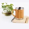 Bambu de aço inoxidável canecas com punho e tampas Camping leite caneca Eco amigável Coffee Isolated Copo de viagem do chá SN5263