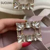 SUOJIALUN New Women Slipper Fashion Crystal Buckle Sandal Flat Heel Slip On Slides Summer Outdoor Casual Beach Ladies Flip Flop K78