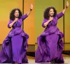 Elegant Oprah Winfrey знаменитости вечерние платья женщин платья длинные оборки Ближнего Востока Дубай арабский стиль фиолетовый рукава плюс размер формального носить платье выпускного вечера
