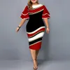Plus Size Dresses Women Dress Elegant Geometric Print Evening Party Dress Casual Layered Bell Sleeve Office Bodycon Club Outfits XL-5XL
