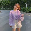 韓国風の緩い花プリントの薄いジャケットの日焼け止めの女性長袖カジュアルな日焼け止めジャケットのベストFemme 211014