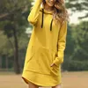 Jocoo Jolee Women Spring Solid Hoodies Casual Long Style Sweatshirt Tasche Übergroße Hoodie Kpop Hoody Kleid Pullover 211220