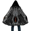 남자 양모 블렌드 바이킹 스타일 망토 펜 리르 아트 3D 인쇄 된 더플 풀오버 코트 오버 코트 두꺼운 따뜻한 후드 코트 멘토 포트 방풍