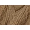 Damen-Pullover mit Zopfmuster, Weste, V-Ausschnitt, Rüschenbesatz, Damen-Pullover, warme Strick-Tanktops 211006