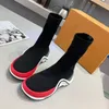 Women Socks shoes Designer sneakers Increase Damping running Shoes vacuum ladies ankle boots Wool stitching brown black and orange With box size35-40