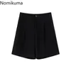 Nomikuma Suit Pants Donna Casual Vita alta Pantalones Tinta unita Allentato Gamba larga Mezza lunghezza Pantaloni Office Ladies 210514