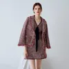 Dameswolmengsels 2022 Fashion Fringe Tassel Tweed Jacket Women Elegant Runway Blazer Pockets Designer Autumn Winter Woollen Coat Out meter