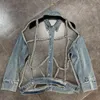 여성용 재킷 Fabpop 2021 긴 소매 체인 중공 out collar roll 칼라 블루 데님 자켓 여성 코트 스트리트웨어 GB447