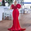 Elegante vermelho chupado manga curta vestidos de baile sereia o pescoço vestidos de festa de noite plus size africano womens roupão de casamento wjy591