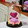 Dekorativa Blommor Kransar Eternal Konserverad Rose Härlig Teddy Bear In Heart Glass Dome Med LED Light Wedding Home Decor Mors dag GIF
