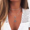 Vintage Boho Multi Layered Portrait Coin Moon Hamsa Hand Chain Necklaces for Women Elephant Heart Pendant Necklace Lady Jewelry