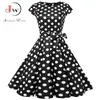 Schwarz weiß wolka dot vintage kleid sommer women floral print Kurzärmel Retro Robe Rockabilly Kleider Party Jurkjes 210325