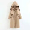 Cappotti da donna con cappuccio e cerniera soprabito cappotti da donna manica intera solido trench sottile chic femminile streetwear 210521