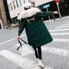 Ankunft Korea Mode Frauen Winterjacke Baumwolle Gepolstert Warm Verdicken Mit Kapuze Druck Parkas Damen Casual Mantel Lange Mäntel D272 210512