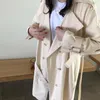Kore Kruvaze Trençkot Kadınlar İlkbahar Sonbahar Uzun Kollu Turn Aşağı Yaka Mont Bayanlar Moda Haki Rüzgarlık 210525