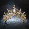 Kmvexo خمر الملكة الأميرة تاج كبير الزفاف الديكور مجوهرات الشعر الحلي للنساء الذهب كريستال تيارا ميسيان