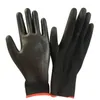 Disposable Gloves PU Coated Work Black Green Nylon Knitted Builders Grips S/M/L Size For Palm Protection