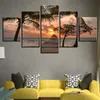 Canvas Art Print Modular Wooden Bridge Painting Poster Wall 5 Panel Sunset Picture For Home Decoration Sea Kids Room Framework Pai8204202