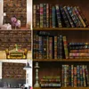 Wallpapers 1M Modern Living Room Furniture Desktop Waterproof Wallpaper Retro Bookshelf Pattern Self-adhesive Contact Paper Home Decoration