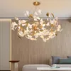 Pendant Lamps Porcelain Leaves Lights El Living Room Iron Art Decor Lustre Modern Lighting FIxtures Golden Hanging Lamp2846