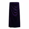 Kvinnor Pläterad Design Sida Slit Velvet Midi Skirt Casual Kvinna Loose Streetwear Ladies P1956 210430