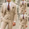 Kaki marié mariage Tuxedos 3 pièces hommes pantalons costumes britannique solide couleur bal fête Blazer manteau veste gilet Pants318q