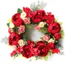 Couronnes de fleurs décoratives mariage rustique couronne de pivoine rouge artificielle rotin Simulation porte suspendue mur fenêtre fête décor Ackdrops Flow