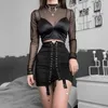 AltGirl Alışveriş Merkezi Goth Lace Up Etek Kadınlar Vintage Punk Metal Patchwork Kuşgözü Bandaj Etekler Y2K Emo Alt Streetwear Siyah Mini