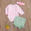 0-18m Född Spädbarn Babyflickor Kläder Set Höst Vår Långärmad Romper Ruffles Shorts Outfits 210515