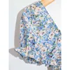 Blaues Blumen-Bodycon-Minikleid für Damen, elegante Kleider, rückenfrei, elastisch, plissiert, kurze Puffärmel, Party, ES 210430