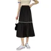 LY VAREY LIN Spring Summer Casual Women High Waist Solid Color White Skirts Fashion Female Folds A-line Mid Length 210526