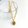 Jezus Hanger Head Loyal Cool 24 K Solid G / F Gold Jewel CZ Mode-sieraden 24 "Ltalian Figaro Link Chain Fine Necklace